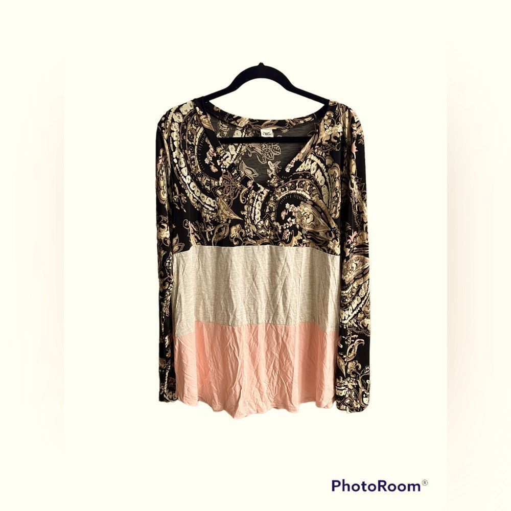 Long sleeve flowing 3 color shirt